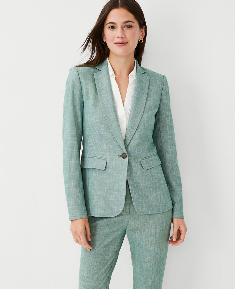 The Notched One Button Blazer in Cross Weave