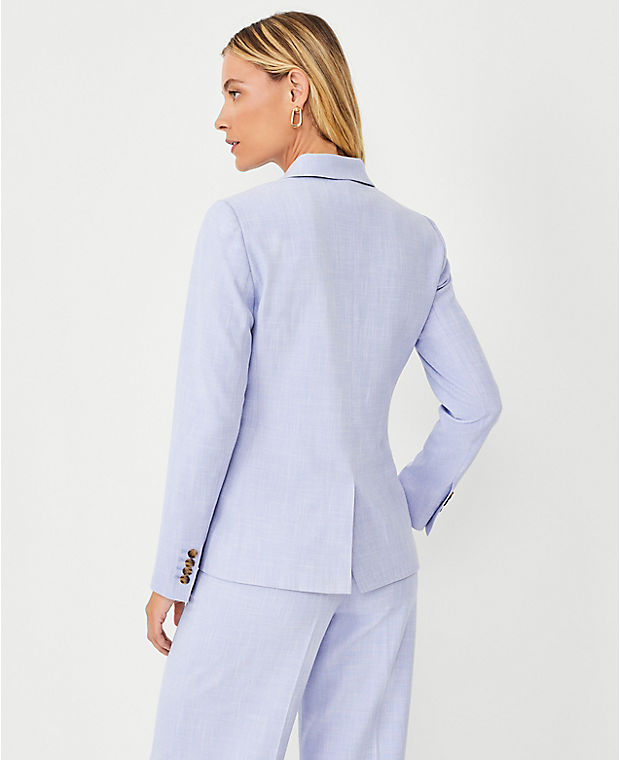The Notched One Button Blazer in Cross Weave