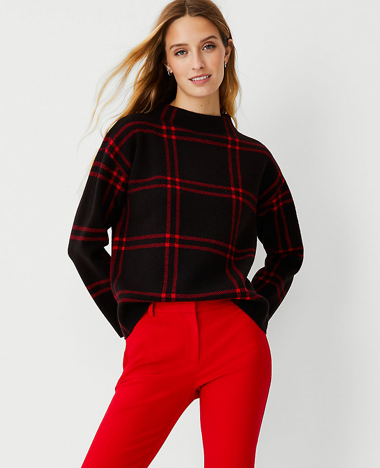 Plaid Funnel Neck Sweater