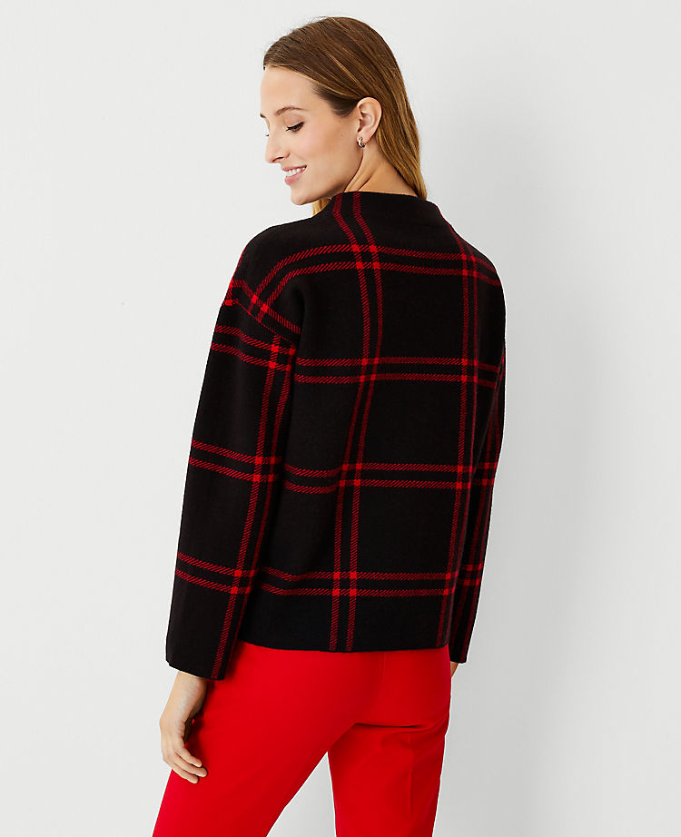 Plaid Funnel Neck Sweater