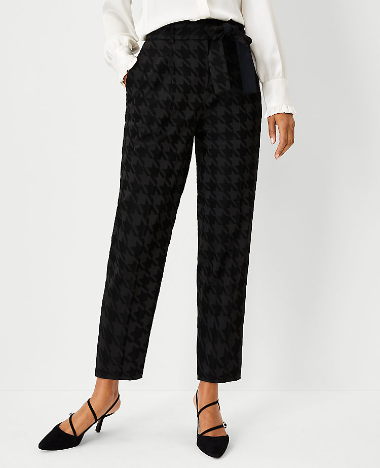 The Belted High Waist Taper Pant in Houndstooth