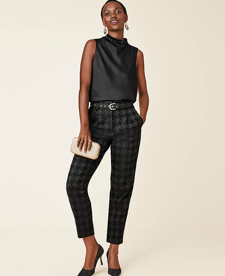 The Belted High Waist Taper Pant in Houndstooth