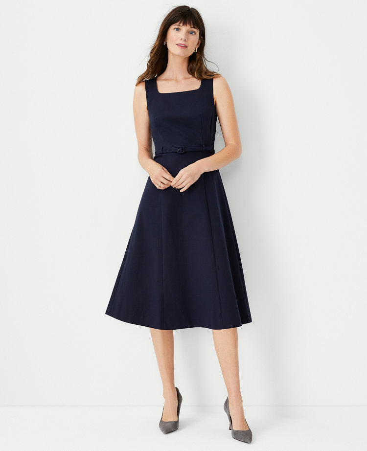 The Scooped Square Neck Dress in Stretch Cotton