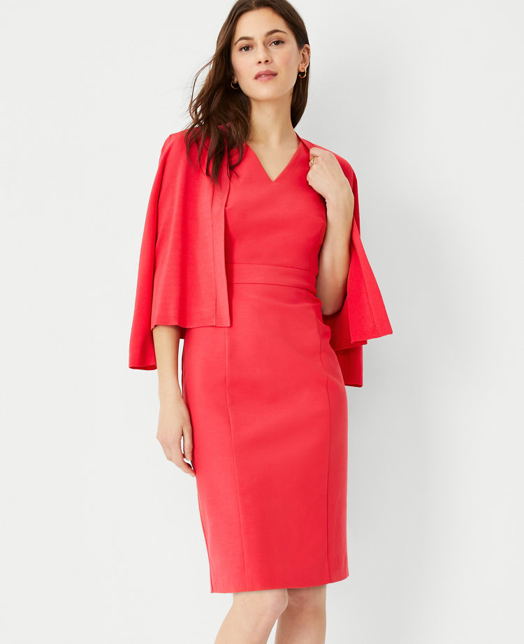 The Seamed V-Neck Sheath Dress in Stretch Cotton