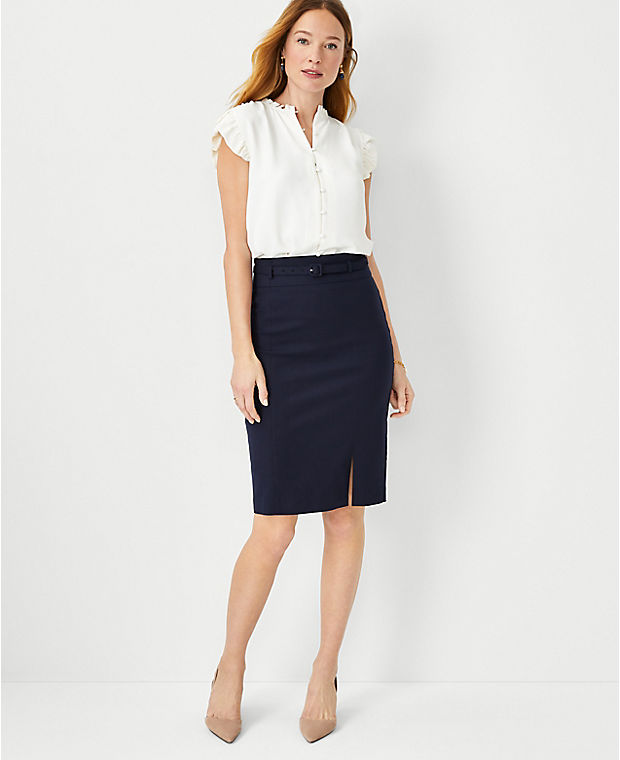 The Belted Pencil Skirt in Stretch Cotton