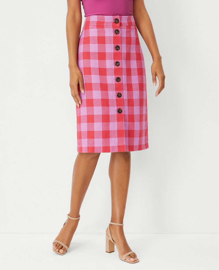 Plaid Button Front A Line Skirt