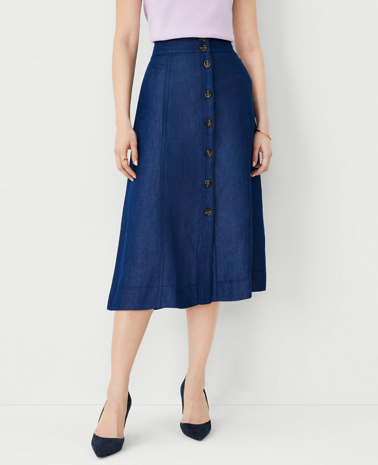 Navy button front midi skirt hotsell