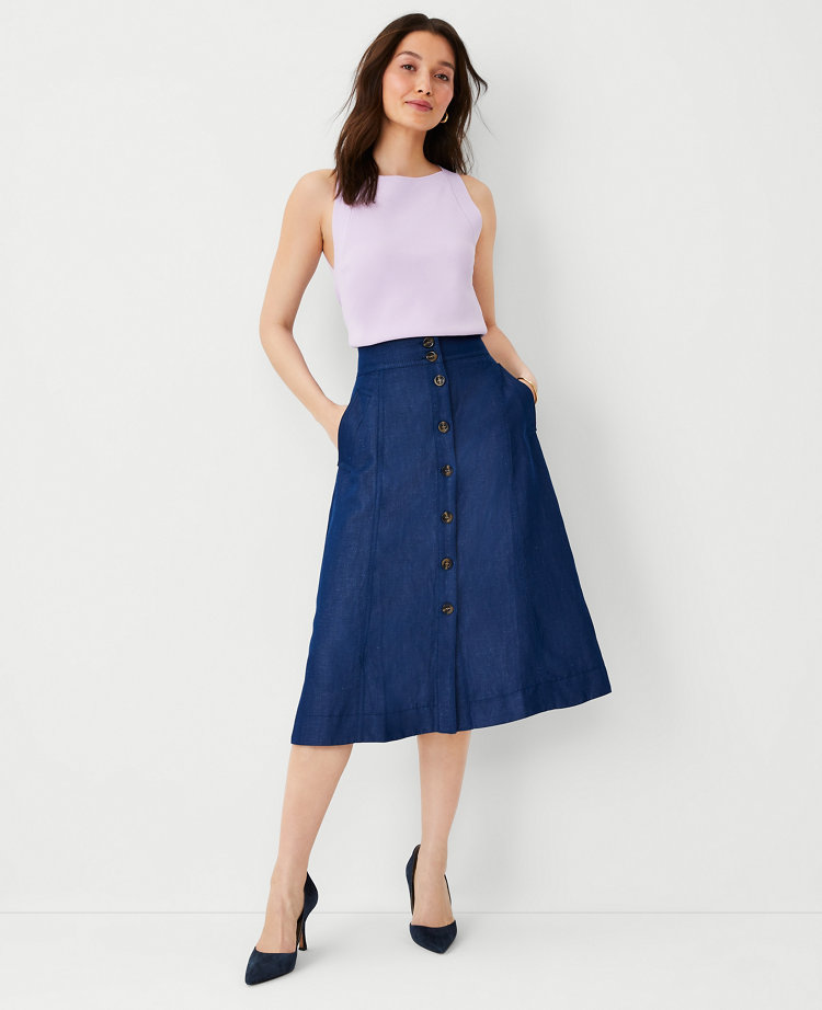 Button Front Midi Skirt