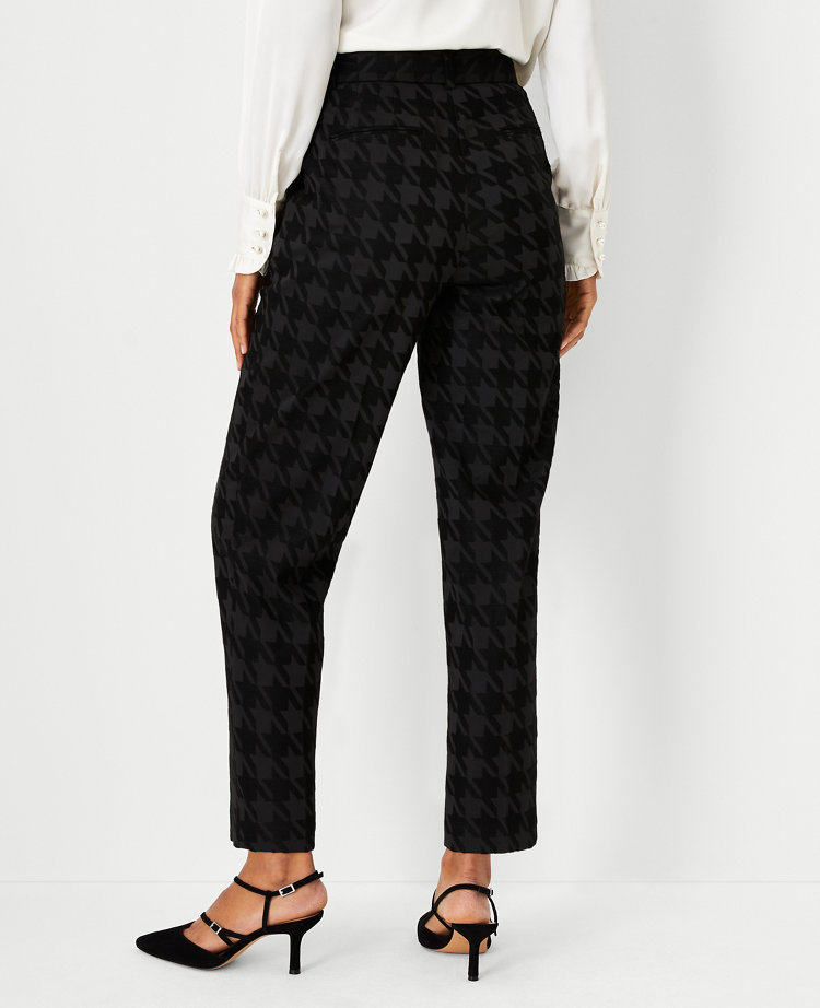 The Petite Belted High Waist Taper Pant in Houndstooth