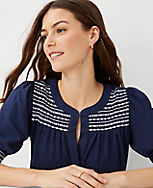 Embroidered Puff Sleeve Pima Cotton Top carousel Product Image 1