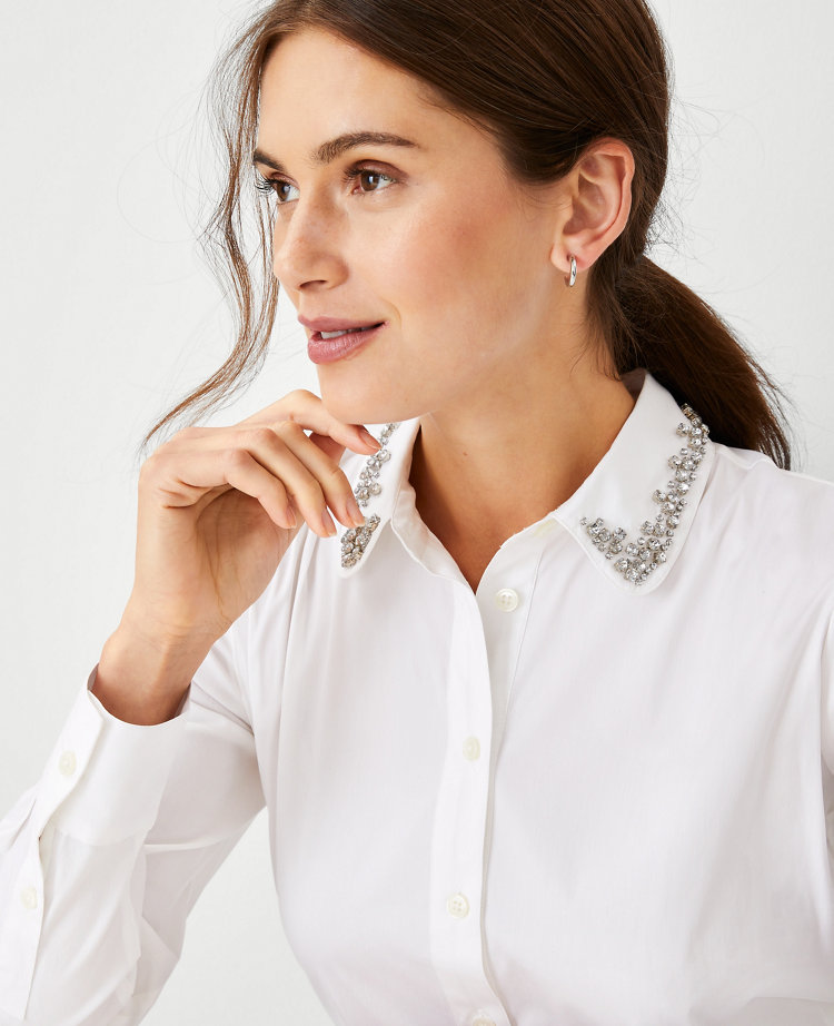 Embellished Collared Long Sleeve Shirt