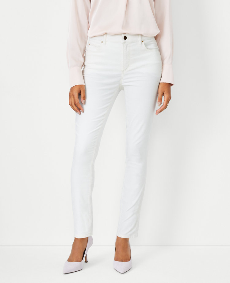 Ann Taylor Petite Sculpting Pocket Mid Rise Skinny Jeans In Velvet In Winter White