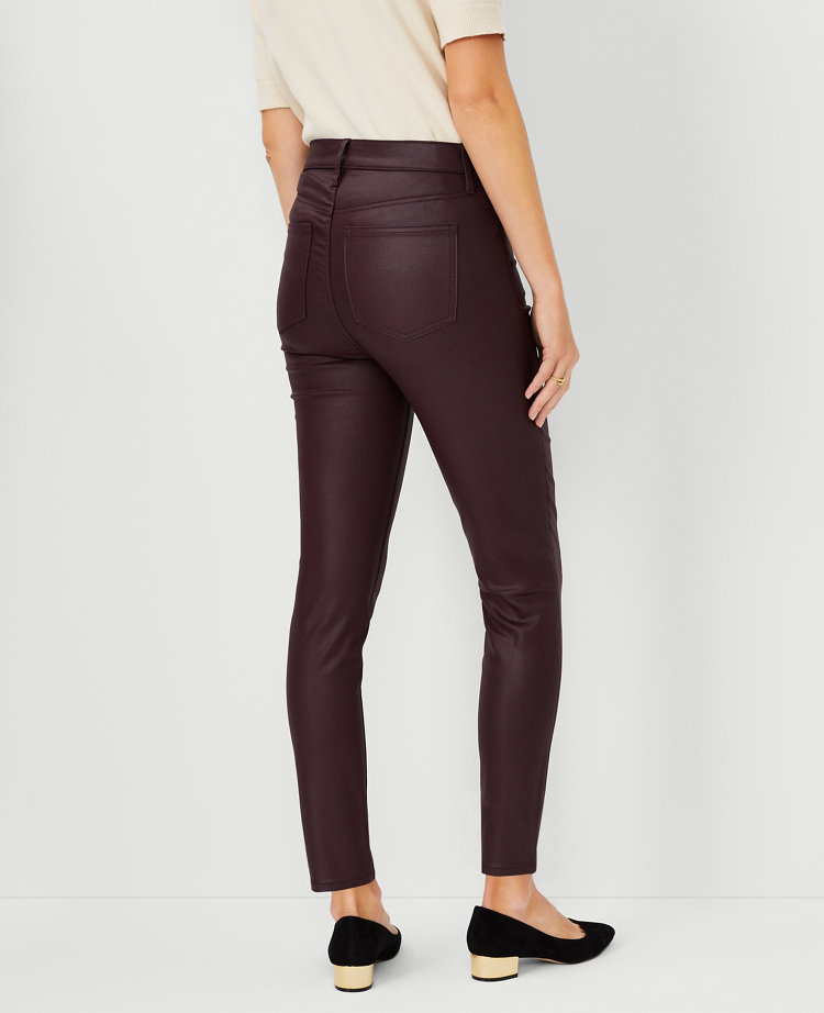 Burgundy coated jeans sale