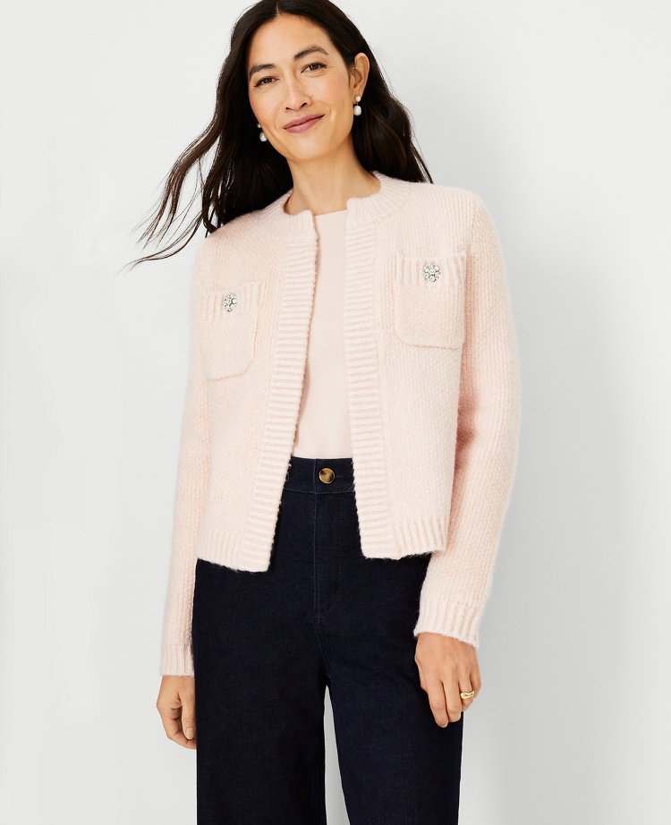 Petite Jeweled Button Sweater Jacket