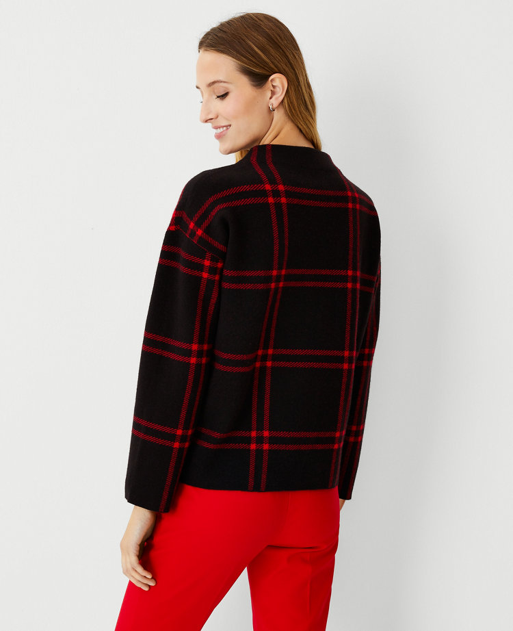 Petite Plaid Funnel Neck Sweater