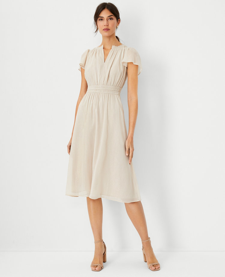 ann taylor striped flare dress NEW ANN TAYLOR STRIPED BELTED FLARE DRESS SIZE L