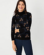 Petite Floral Jacquard Shimmer Sweater carousel Product Image 1