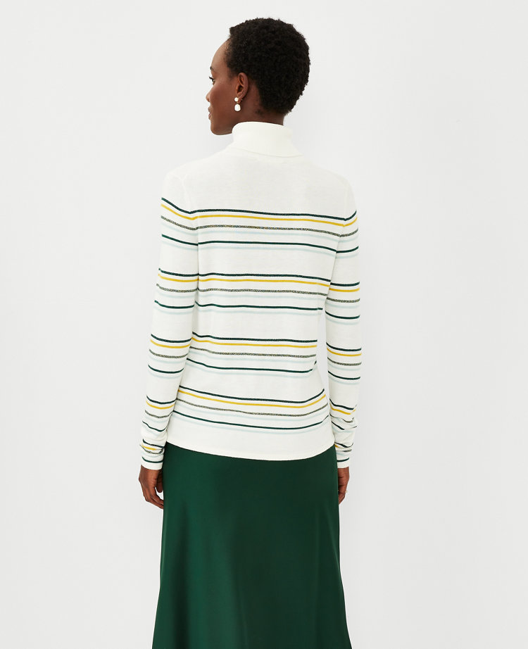 Striped Turtleneck Batwing Sleeve Sweater with Pockets main image 0
