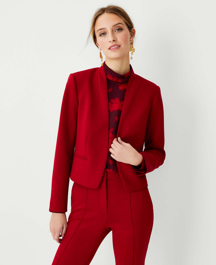 The Petite Cropped Cutaway Blazer in Double Knit