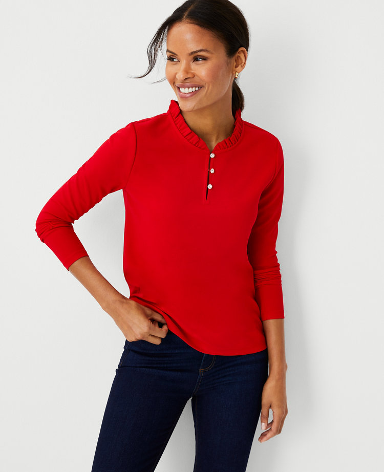 Women's petite long 2024 sleeve polo shirts