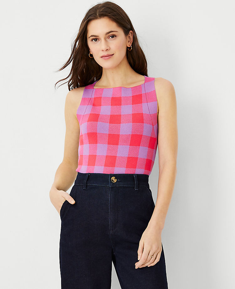 Gingham Plaid Sweater Shell