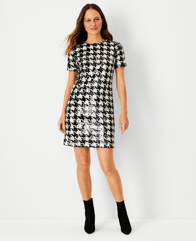 Petite Sequin Houndstooth T Shirt Dress