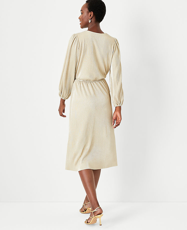 Petite Shimmer Pleated Wrap Dress