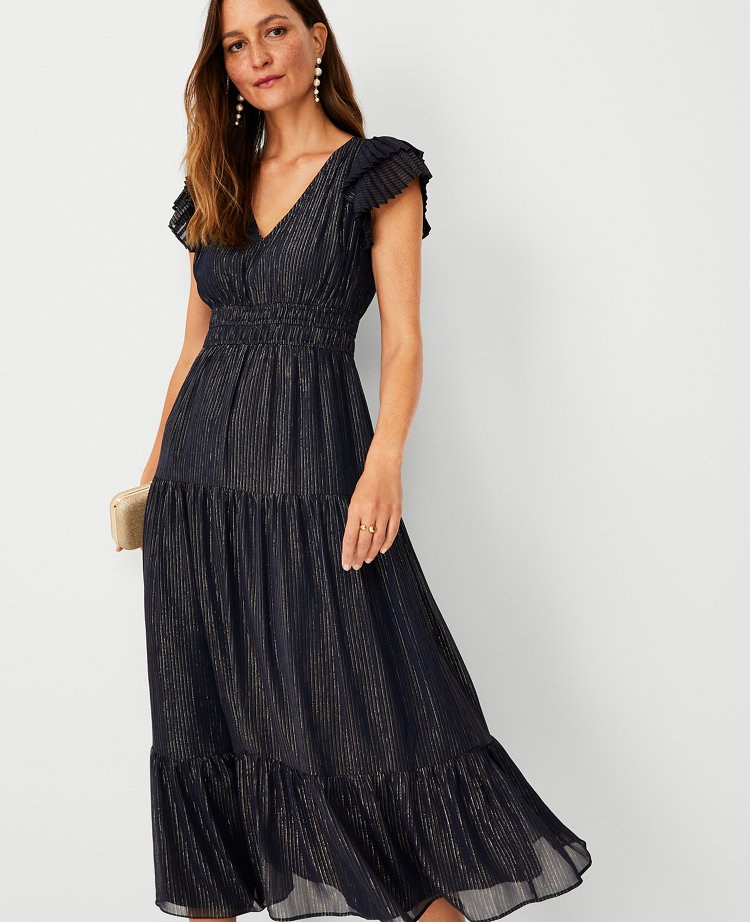 petite-shimmer-stripe-flutter-sleeve-maxi-dress