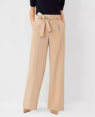 The Petite Tie Waist Wide Leg Pant in Soft Twill carousel Product Image 1