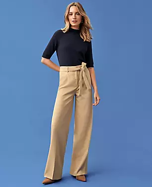 The Petite Tie Waist Wide Leg Pant in Soft Twill carousel Product Image 3