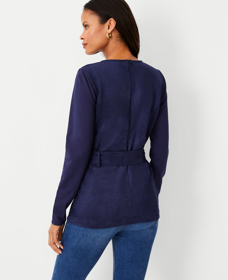 Petite Faux Suede Tie Waist Top