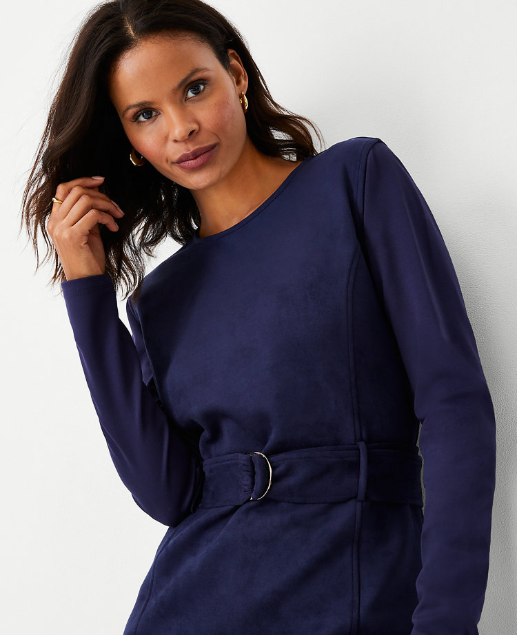 Petite Faux Suede Tie Waist Top