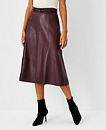 Petite Belted Faux Leather Midi Skirt carousel Product Image 3