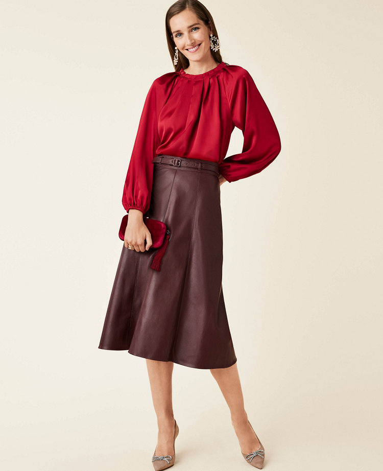 Petite midi leather skirt best sale