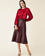 Petite Belted Faux Leather Midi Skirt carousel Product Image 4