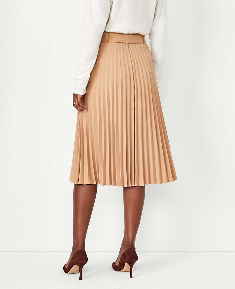 Petite Belted Pleated Midi Skirt