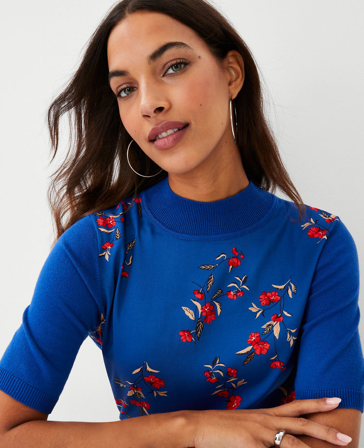 Floral Mock Neck Sweater Tee