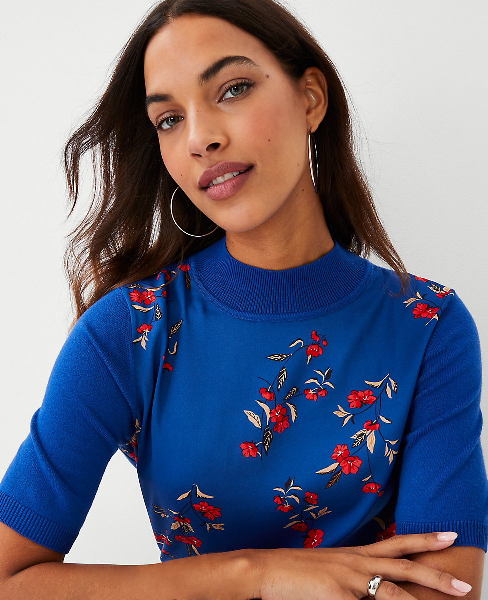 Floral Mock Neck Sweater Tee