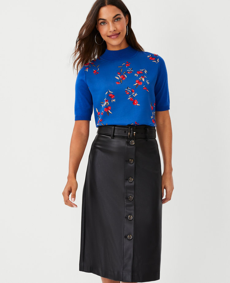 Floral Mock Neck Sweater Tee carousel Product Image 3