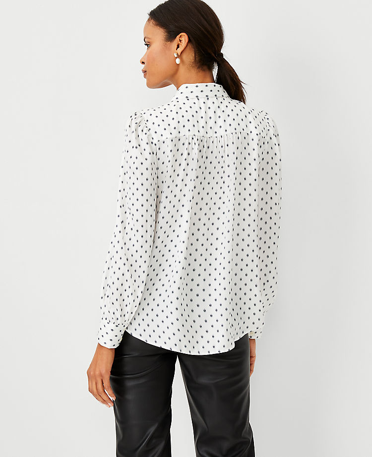 Geo Collared Button Down Blouse
