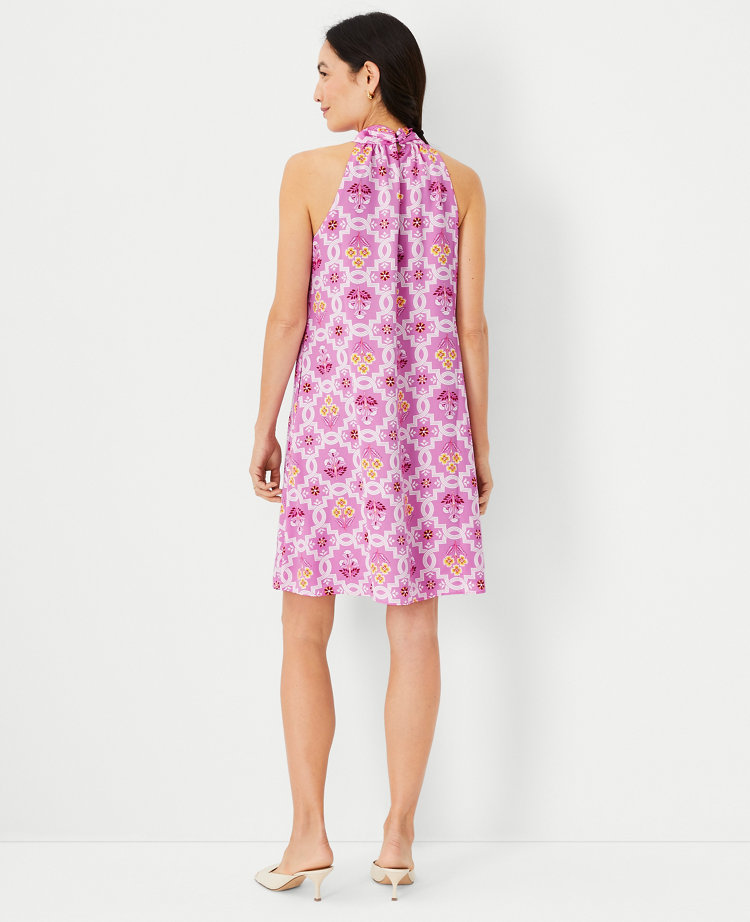 Tile Print Tie Neck Dress
