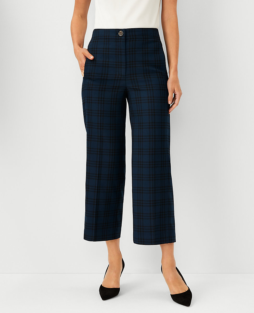 The Petite Kate Wide Leg Crop Pant in Plaid