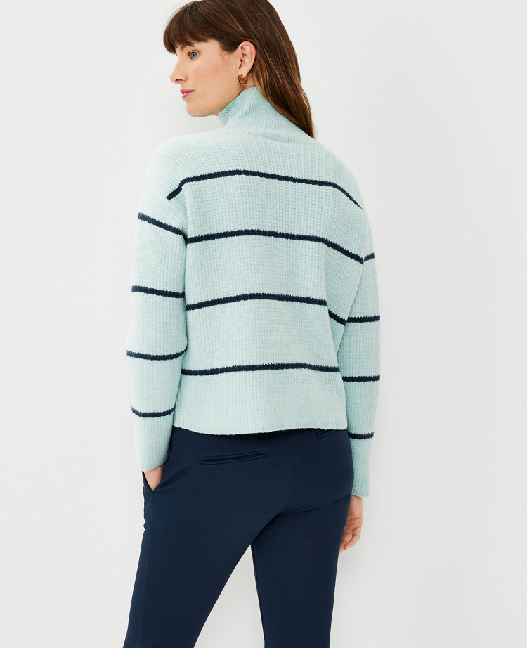 Stripe Ribbed Turtleneck Sweater