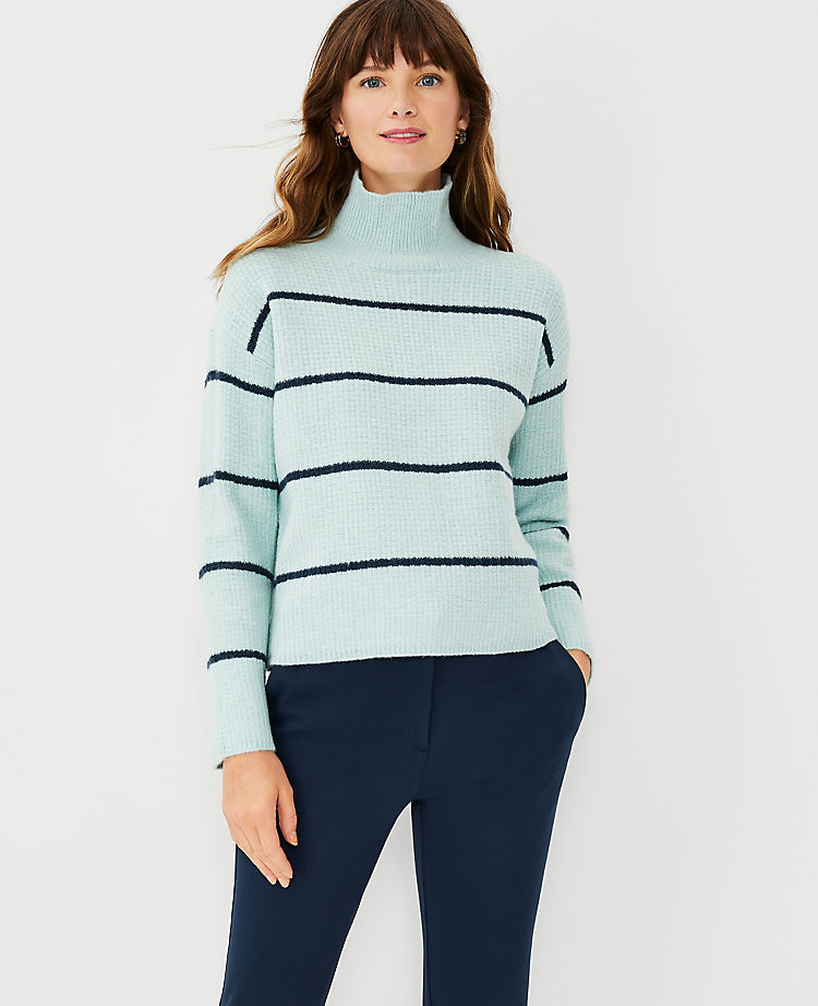 Stripe Ribbed Turtleneck Sweater