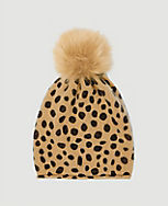 Animal Print Faux Fur Pom Pom Cashmere Hat carousel Product Image 1
