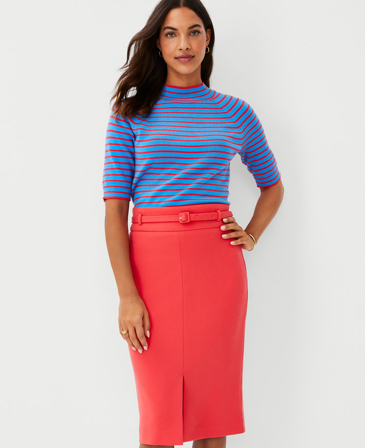 Striped Mock Neck Sweater Tee