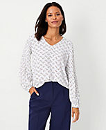 Floral Pleated Sleeve V-Neck Popover carousel Product Image 1