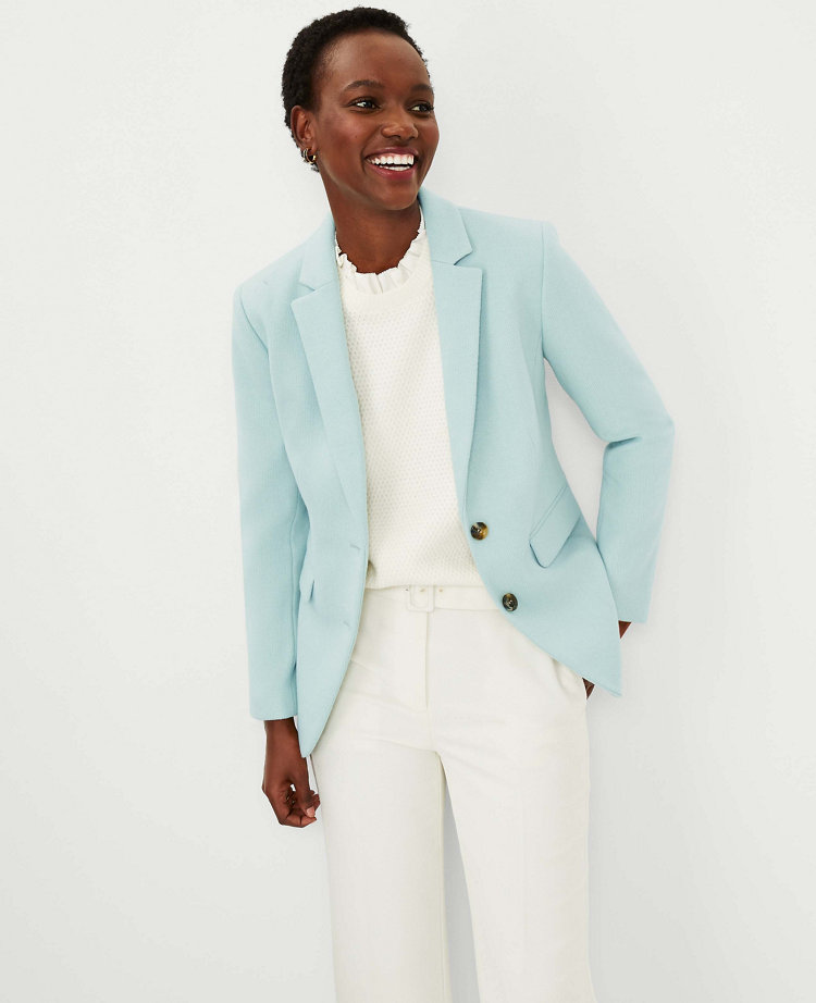 Ann Taylor The Petite Greenwich Blazer In Brushed Rib Knit In Blue