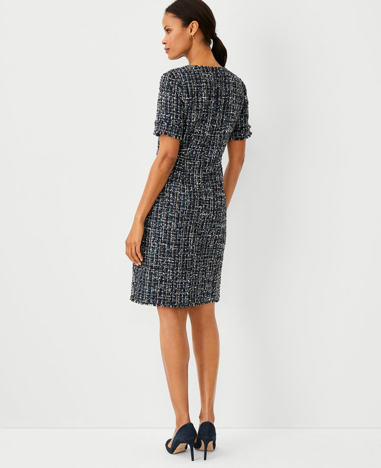 Shimmer Tweed Pocket Shift Dress