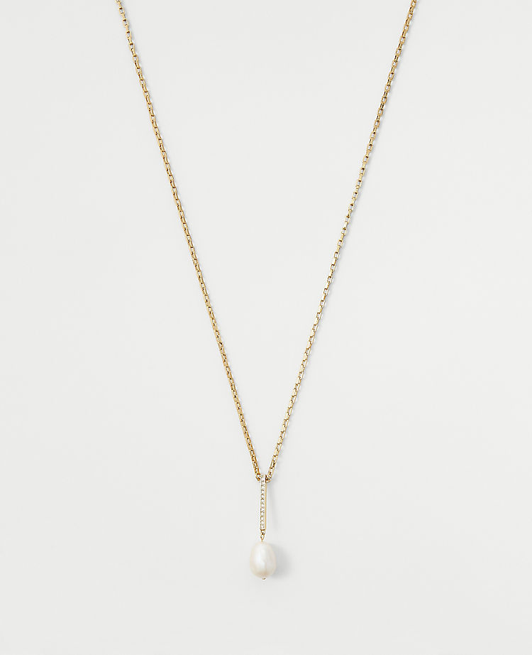 Pearlized Pave Bar Pendant Necklace